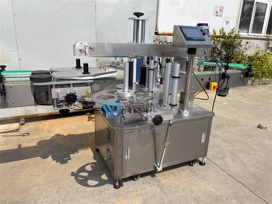 Machine d'étiquetage automatique Double face, applicateur d'étiquettes autocollantes à Surface plane, pour bouteille de détergent à lessive
